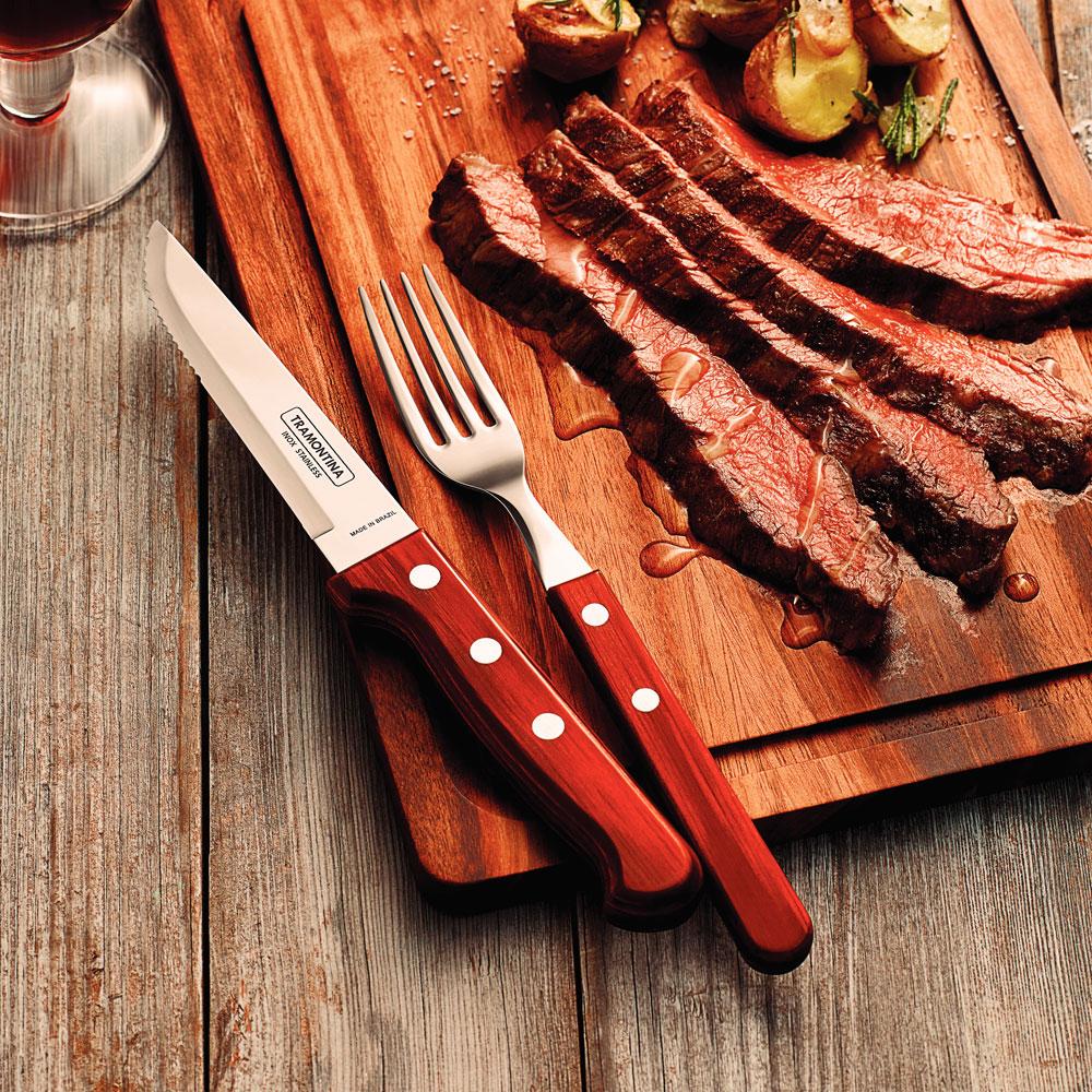 Jogo de Talheres Para Churrasco Aço Inox Com Cabo Vermelho Polywood 12 Peças - Tramontina 21198776