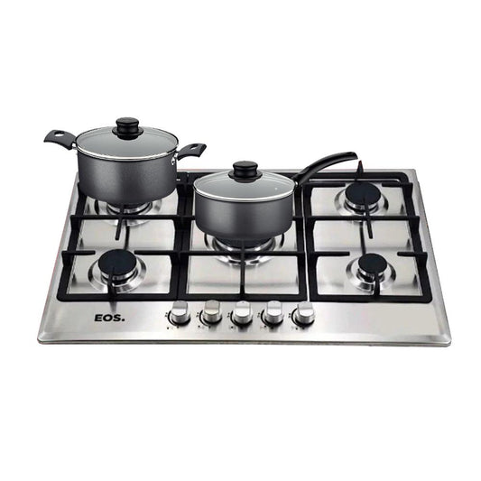 Fogão Cooktop Inox a Gás 5 Bocas 1 Dupla Ecg05 Eos + 2 Panelas Tramontina Turim