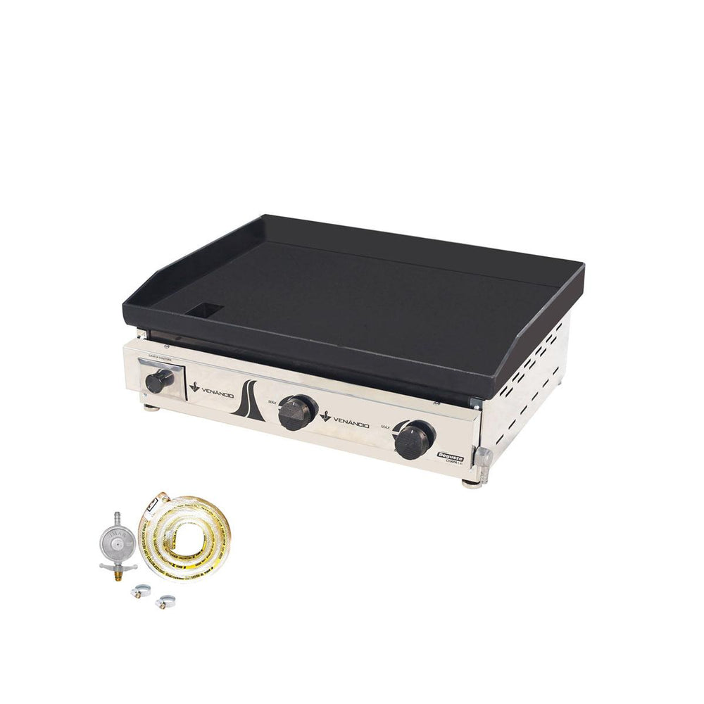 Kit - Chapa Bifeteira A Gás Lisa 65cm Comercial Aço Carbono C65 6,35mm + Kit Gás - Venâncio