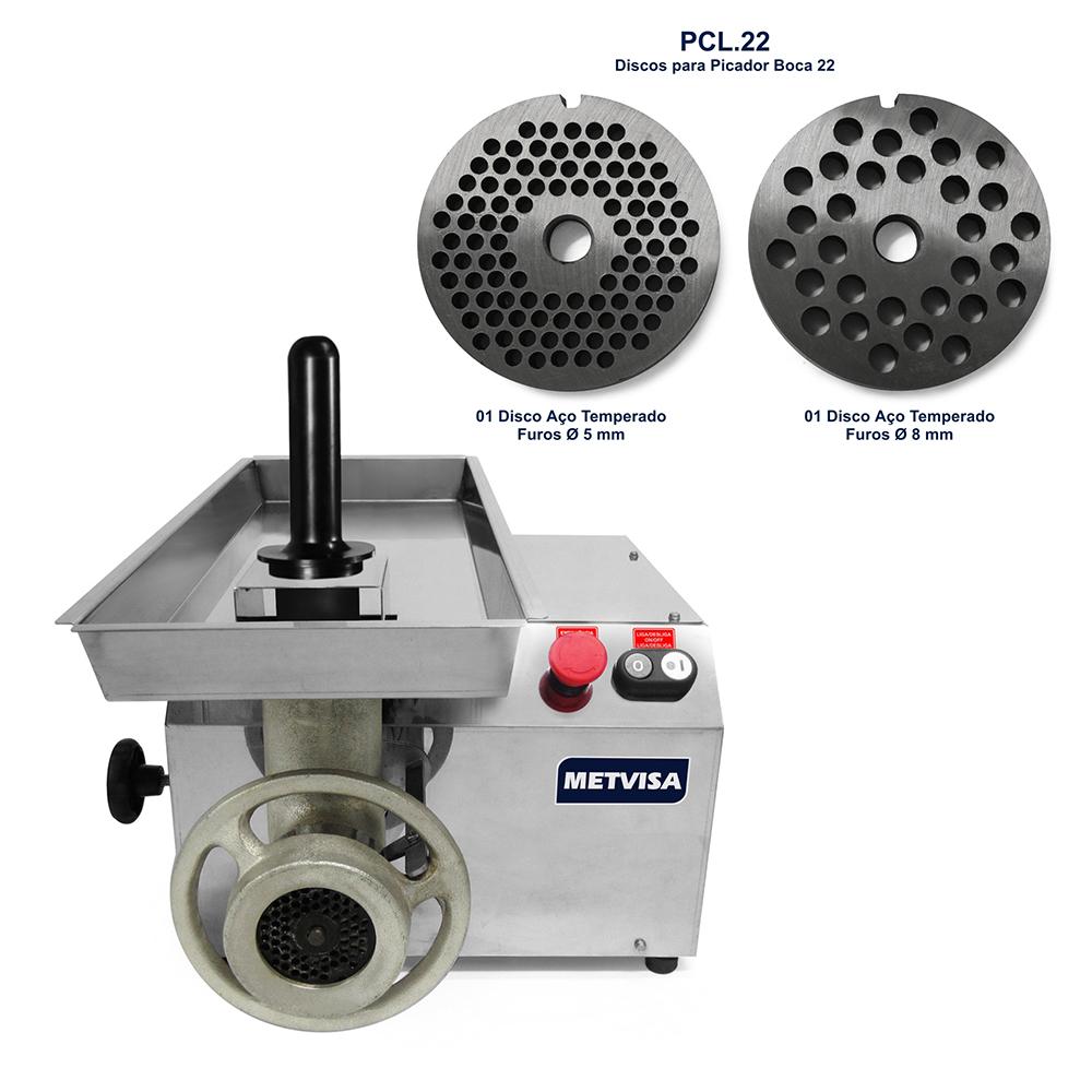 Picador Moedor de Carne Profissional Para Açougues Boca 22 Aço Carbono 1cv Pcl22l 220v - Metvisa