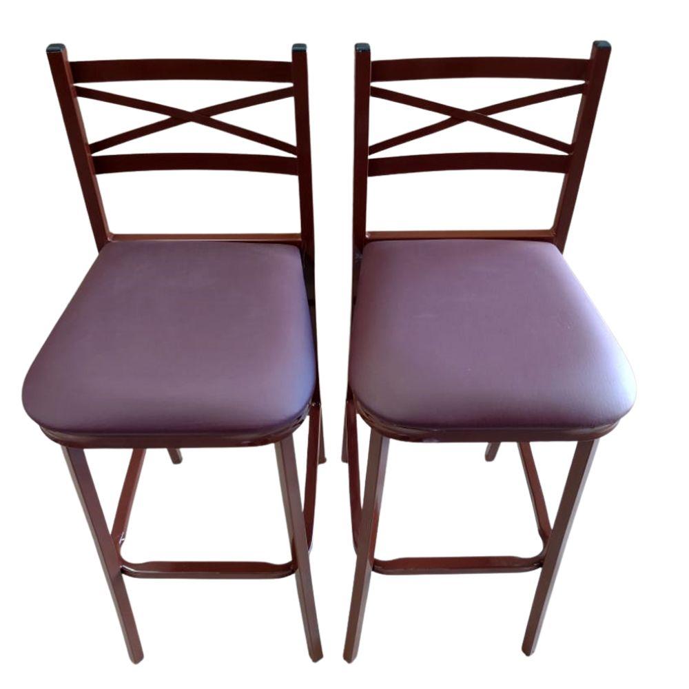 SEMINOVO - Conjunto Duas Banquetas de Metal Piovera Acento Estofado Marrom - Benfati