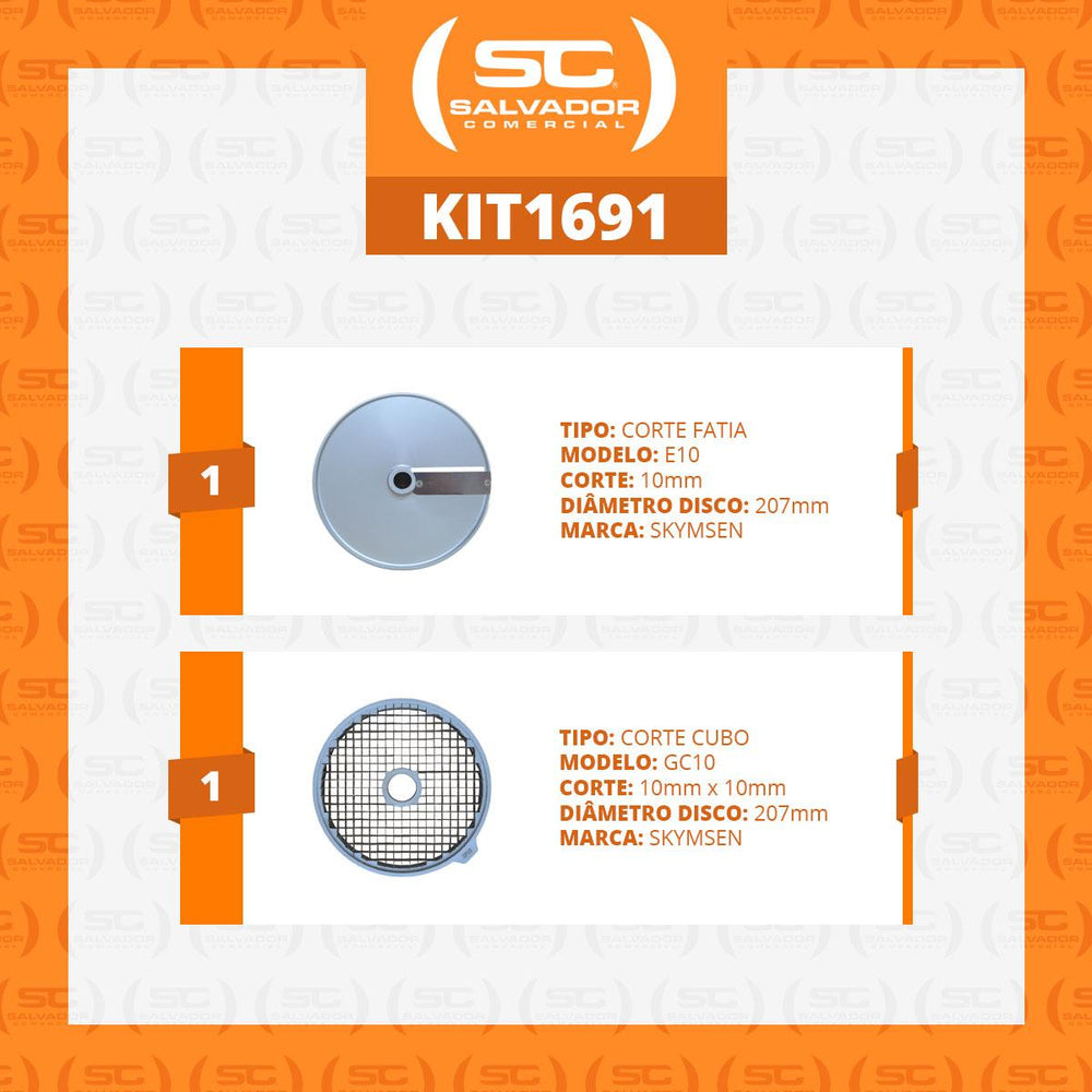 Conjunto de Discos Corte E10 Fatias 10mm e GC10 Cubos 10mm para PA7 PRO 10x10x10mm (Sopas) - Skymsen