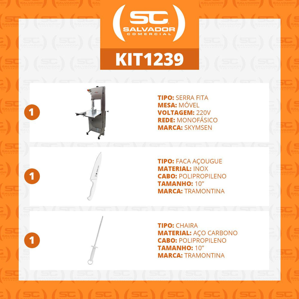 Serra Fita Profissional Inox Para Açougue 2,82m Com Regulador SL282 220v Skymsen + Faca + Chaira