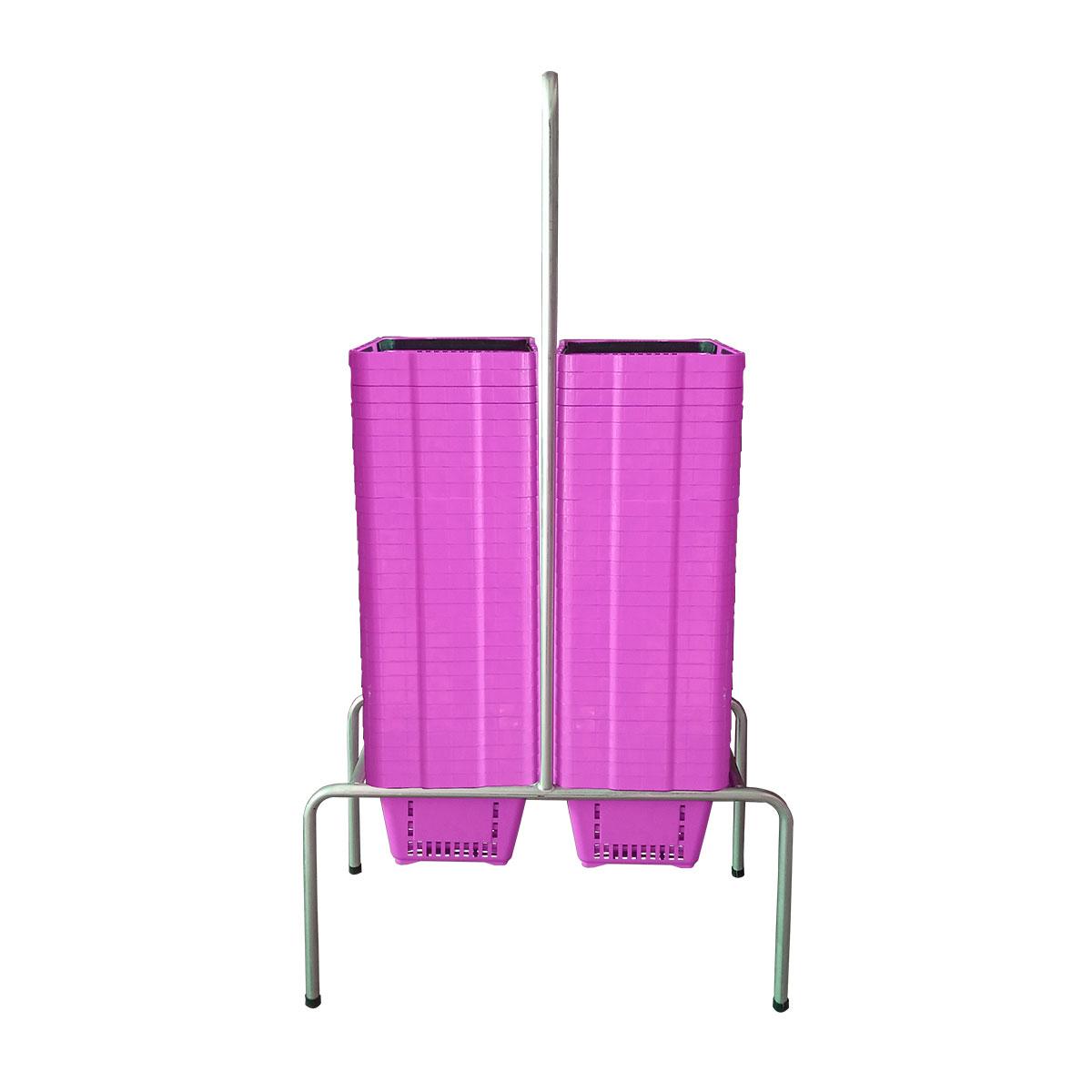 Kit - Suporte Para Cestos de Compras Duplo + 60 Cestos D100 Rosa