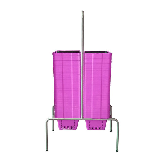 Kit - Suporte Para Cestos de Compras Duplo + 60 Cestos D100 Rosa