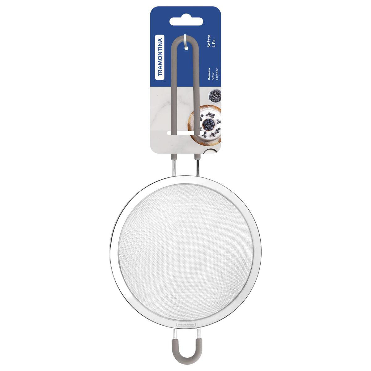 Peneira Softta em Aço Inox Com Cabo e Alça em Silicone Cinza 16 cm - Tramontina 25860162