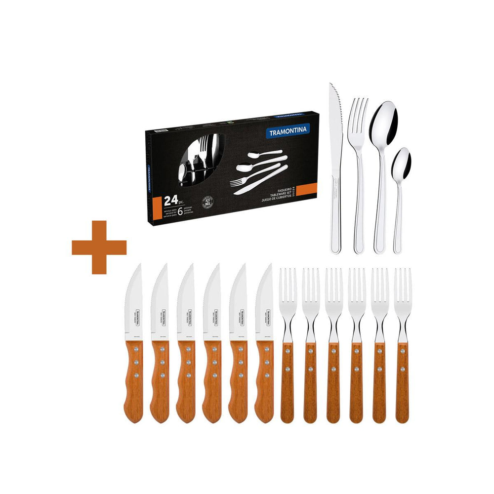 Kit Jogo de Churrasco Inox 12 Peças Dynamic + 1 Faqueiro Inox 24pç - Tramontina