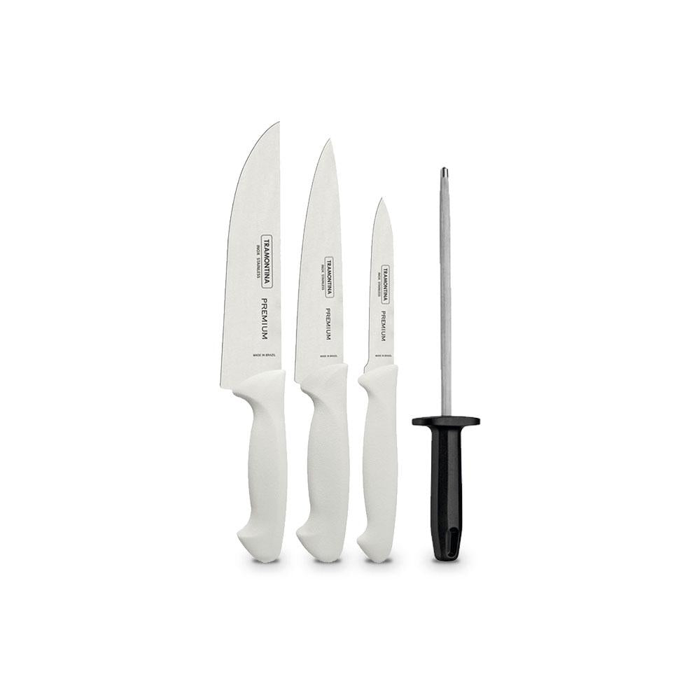 Kit - Faqueiro Premium 3 Peças + 1 Chaira Estriada 8 Pol Ultracorte - Tramontina
