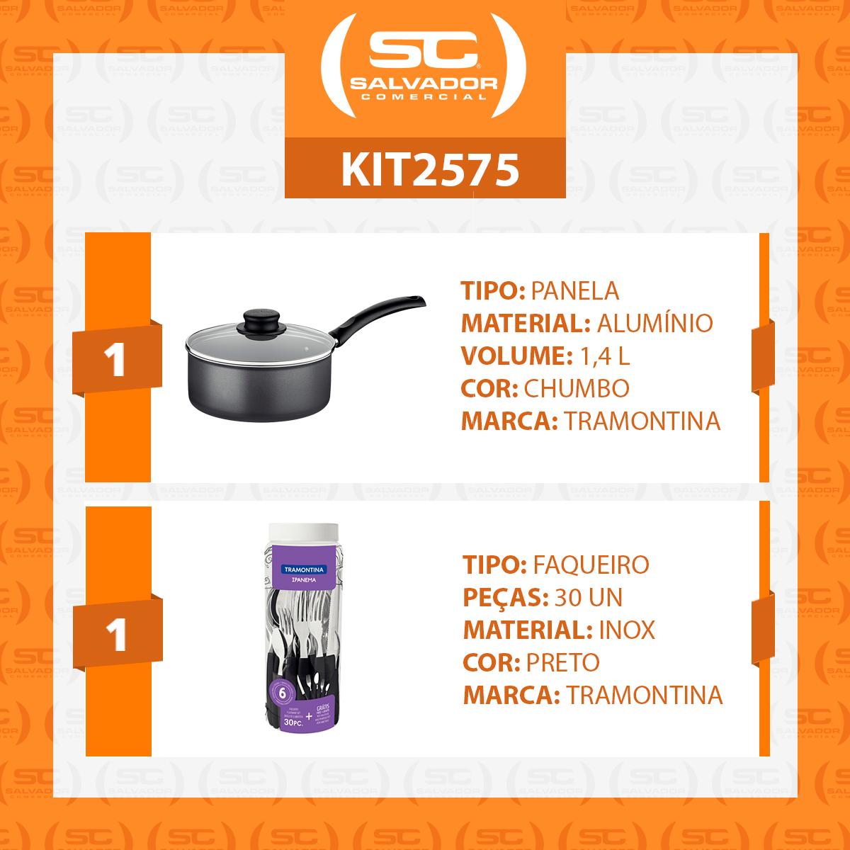 Panela Turim Alumínio Chumbo Antiaderente 1,4L PTC + Faqueiro Ipanema Preto 30pc - Tramontina