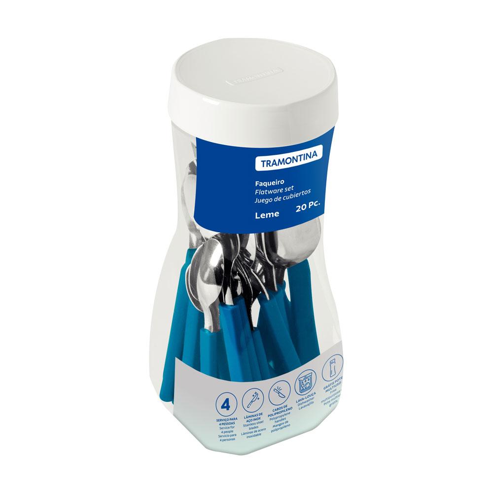 Faqueiro Inox 20 Peças Leme Cabo Plástico Azul - Tramontina 23198918