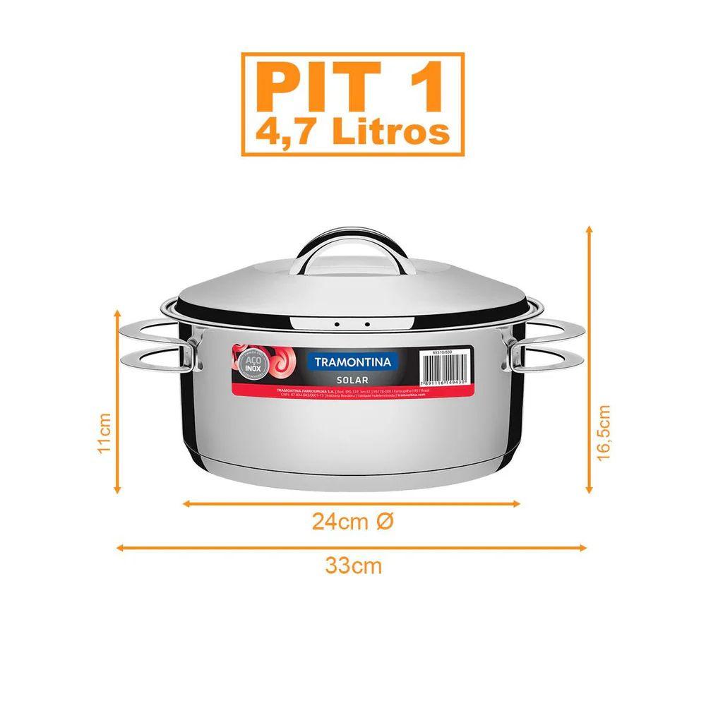 Kit Caçarola Aço Inox Solar 4,7 Litros PIT 1 + Jogo de Utensílios 6 Peças Verano Ônix  - Tramontina