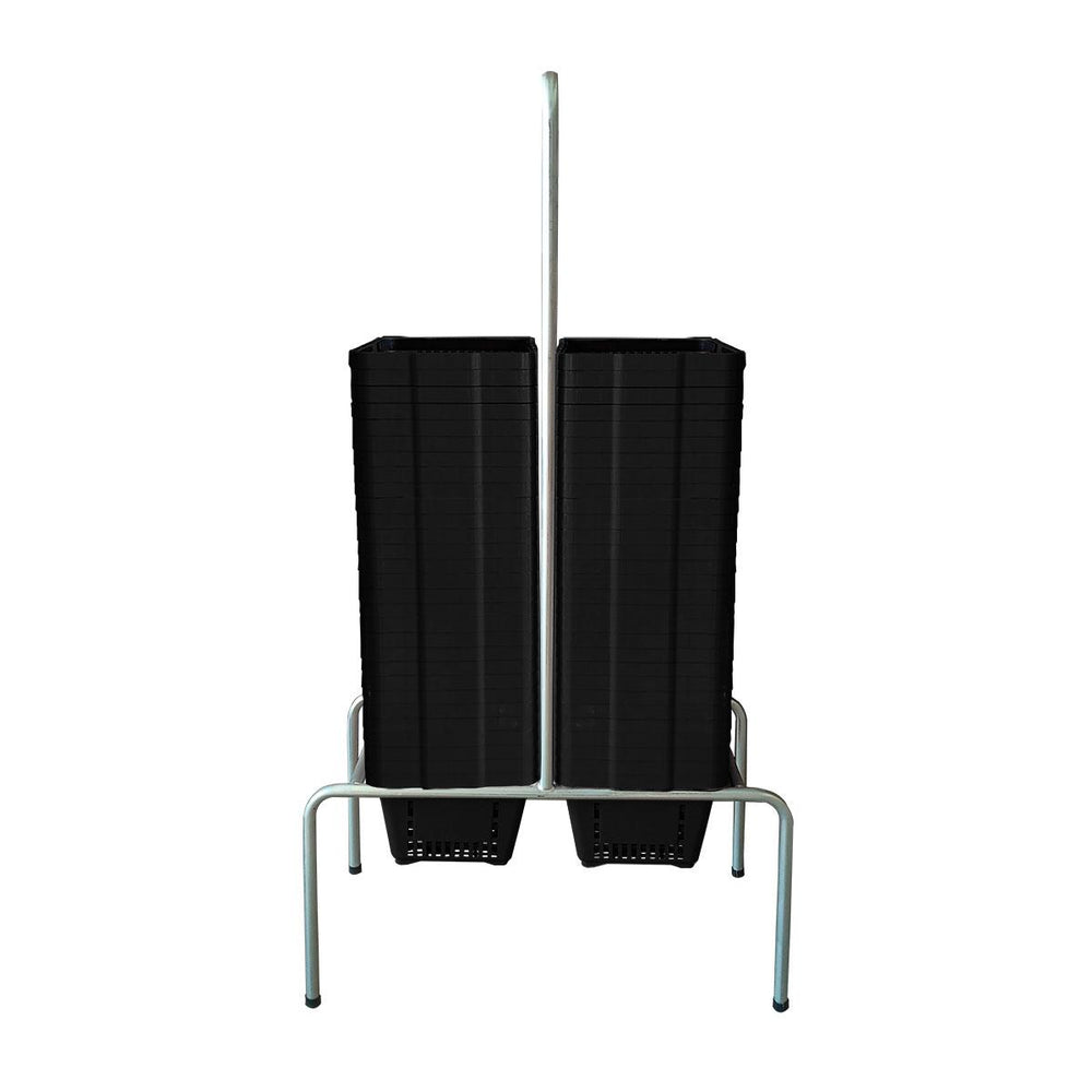 Kit Suporte Para Cestos De Compras Duplo + 60 Cestos D100 Preto