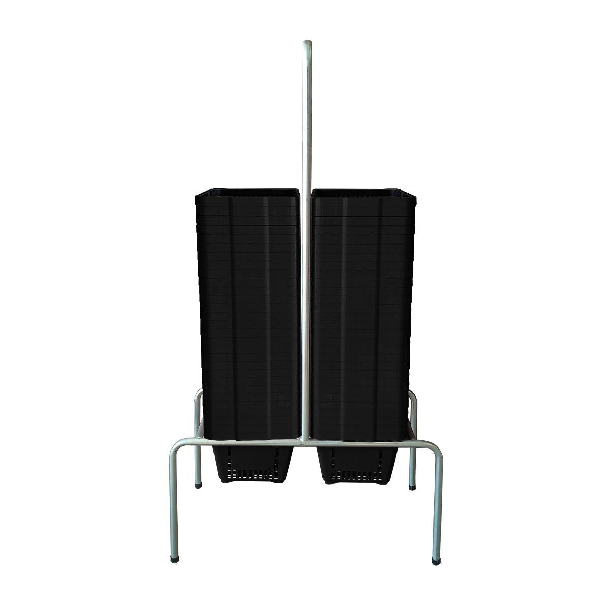 Kit - Suporte Para Cestos de Compras Duplo + 60 Cestos D100 Preto