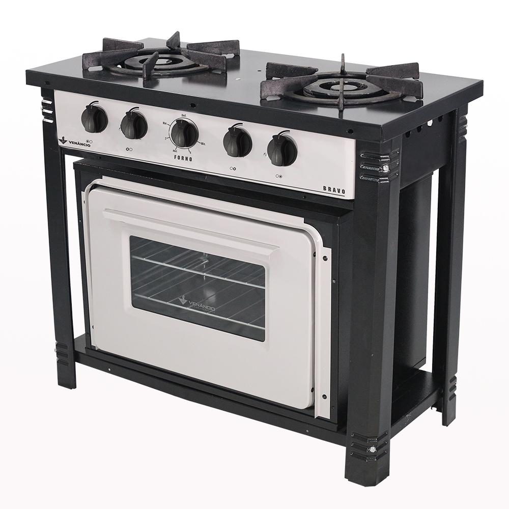 Fogão Industrial 2 Bocas com Forno Bravo Cinza Venâncio + 2 Caçarolas Tramontina Turim