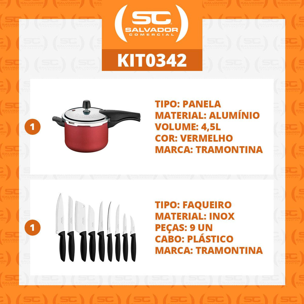 Kit Panela de Pressão 4,5 Vancouver Vermelha + 1 Conjunto Facas 9pç - Tramontina