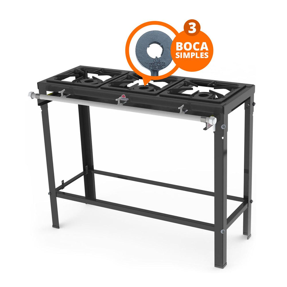 Fogão Industrial 3 Bocas Simples Com Chama Dupla a Gás Grelha 32x32 PMS-300 - Progás