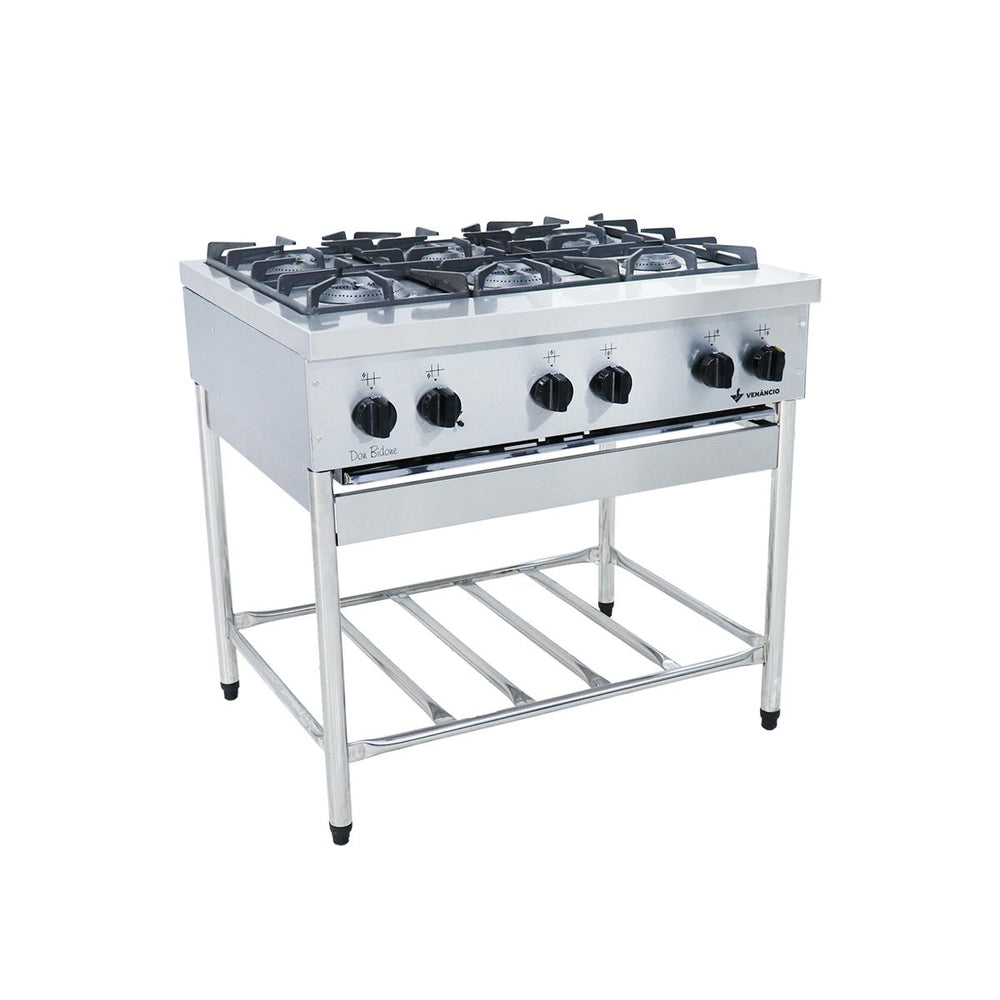 Fogão Industrial 6 Bocas a Gás Baixa Pressão Don Bidone Inox Com Cavalete FDB6M - Venâncio