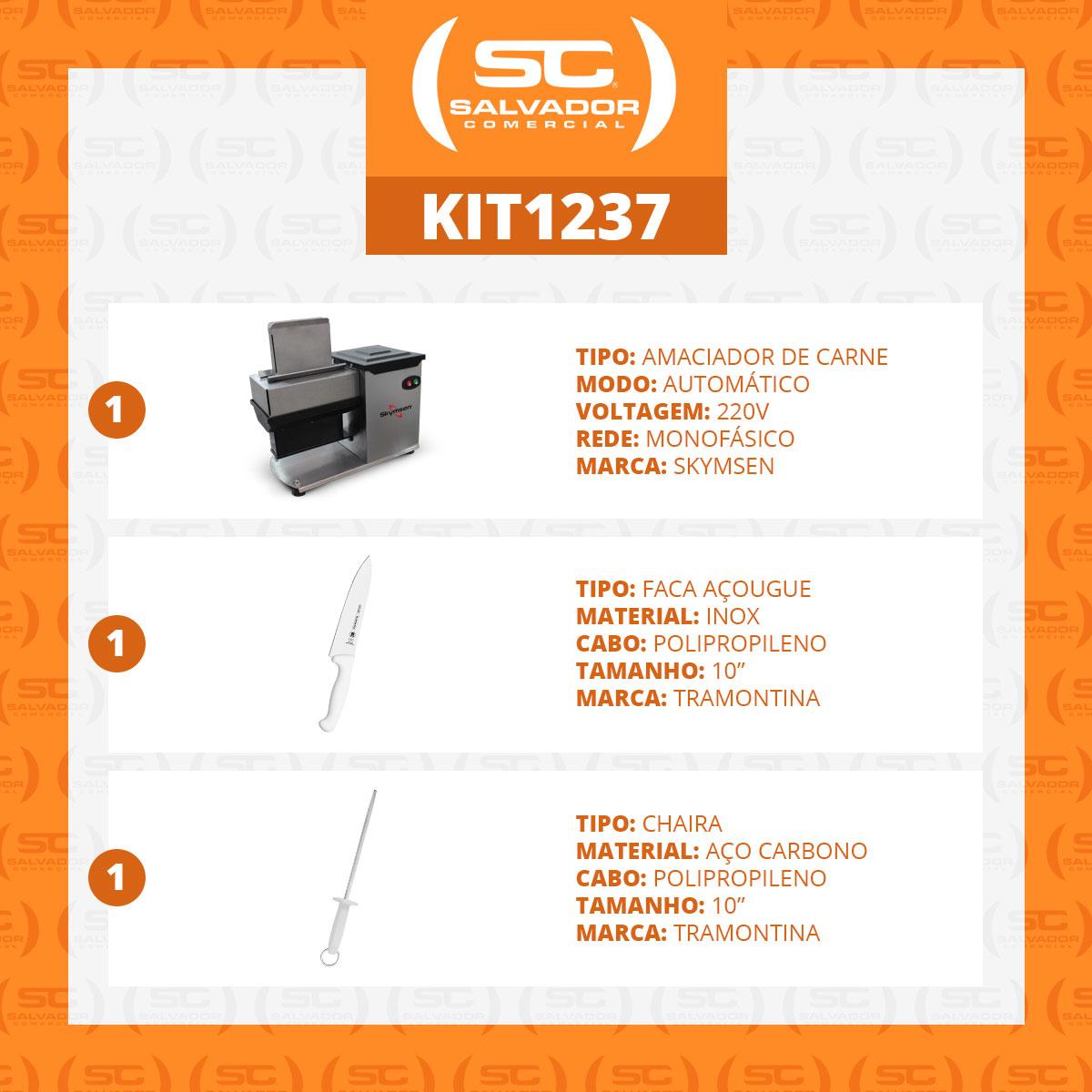 Amaciador De Carne Profissional Inox Modelo AB 220V Skymsen + Faca 10 Pol + Chaira 10 Pol