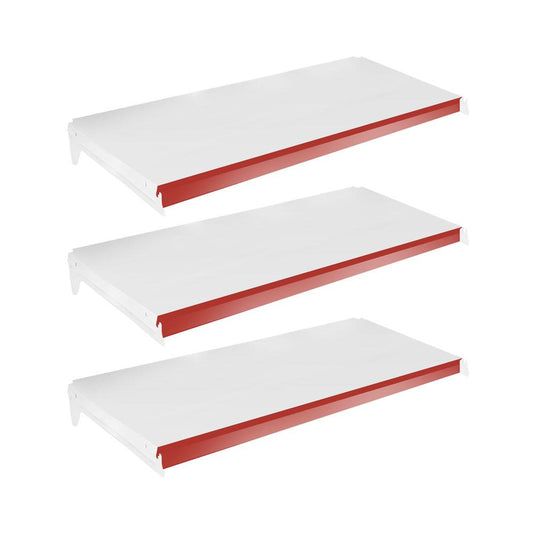 Kit 3 Bandejas Prateleiras 40x91 Para Gôndolas New Plus Com Porta Etiquetas Vermelho - SA Gôndolas