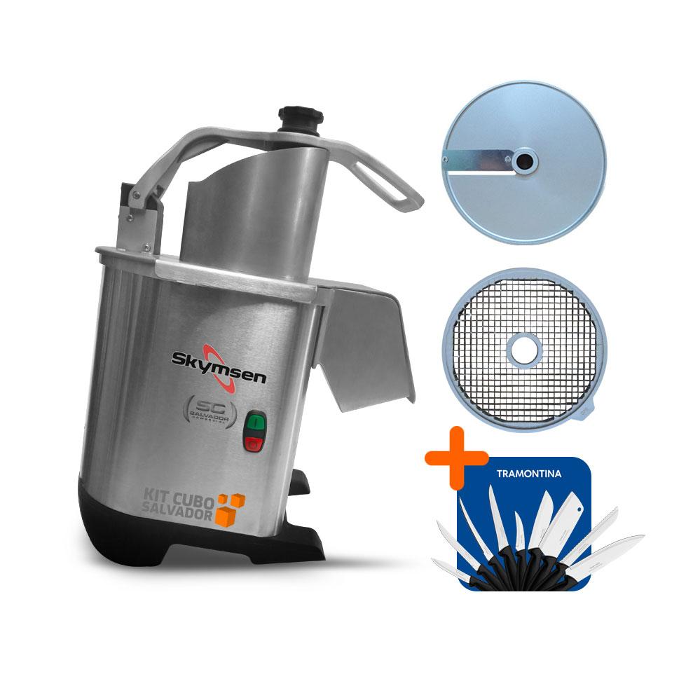 Kit Processador De Alimentos Corte 8mm e Cubos 8mm PA7 PRO Bivolt Skymsen + Jogo de Facas 9 Peças