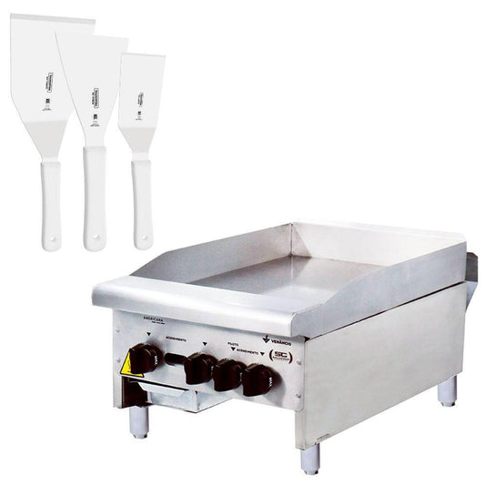 Chapa Americana Profissional 45cm a Gás 18mm Lisa Inox Cg45 e Conjunto de Espátulas - Venâncio