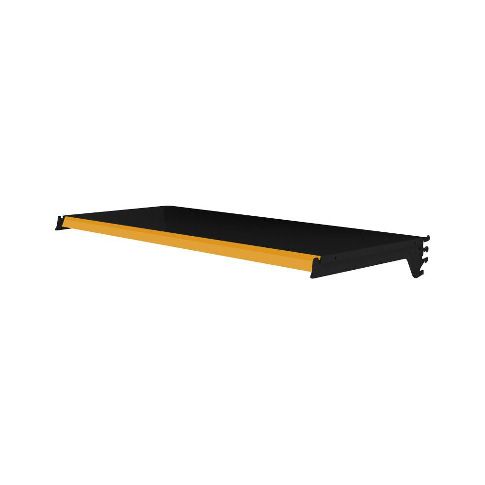 Bandeja Prateleira Com Reforço 30x91 Para Gôndolas New Plus Preto Porta Etiqueta Amarelo - SA Gôndolas