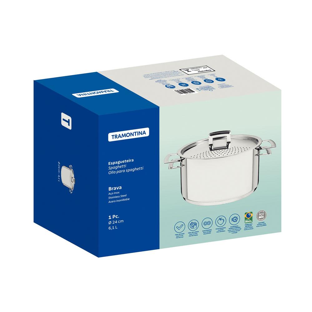 Espagueteira Brava em Aço Inox Fundo Triplo Tampa Perfurada 24 cm 6,1 l - Tramontina 62417240