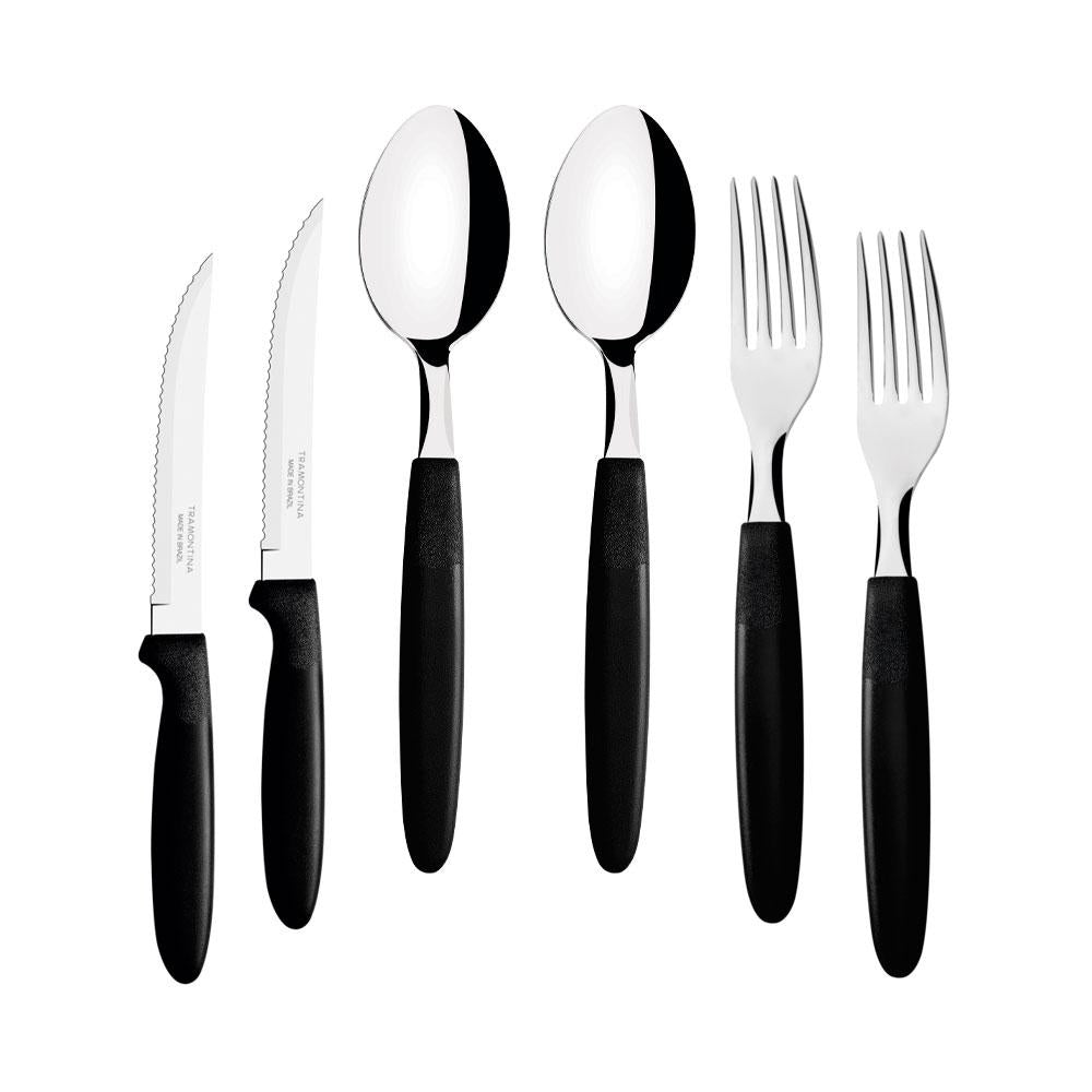 Kit Jogo de Facas, Garfos e Colheres Ipanema 36 Peças Em Aço Inox Cabo Preto Ptop - Tramontina