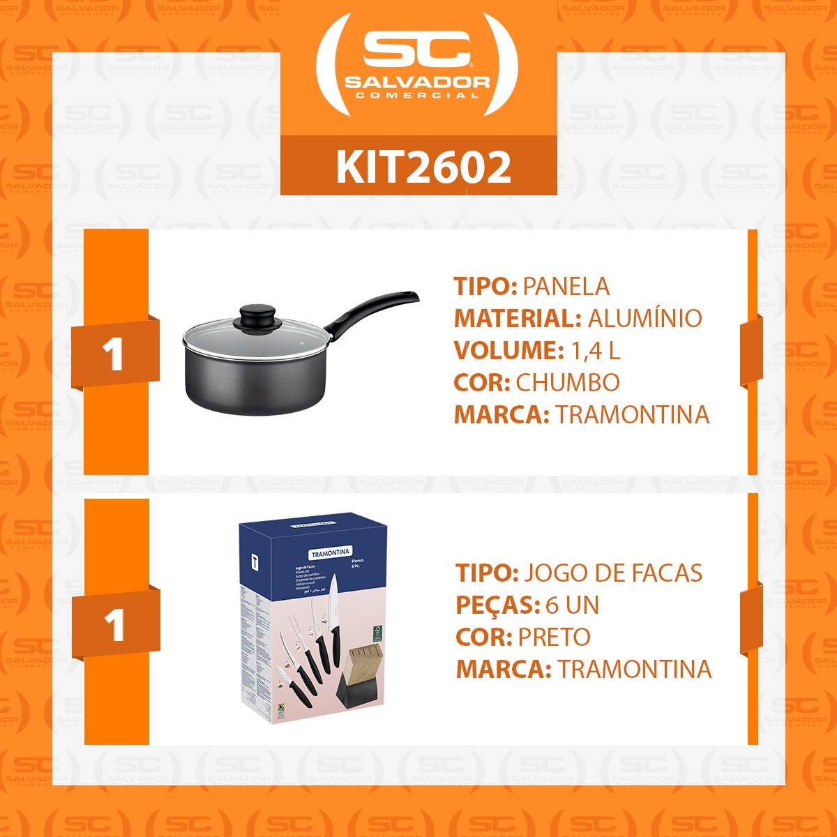 Panela Turim Alumínio Chumbo Antiaderente 18cm 1,4l Ptc + Jogo de Facas Plenus - Tramontina
