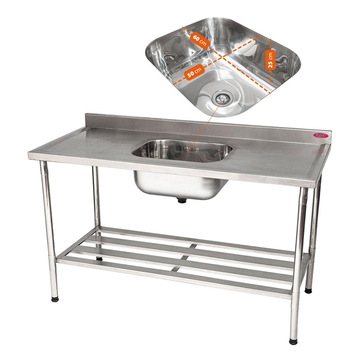 Bancada Mesa 150x70 Inox 304 Com 1 Cuba 60x50x25 Com Grade Inferior - Imeca 6806