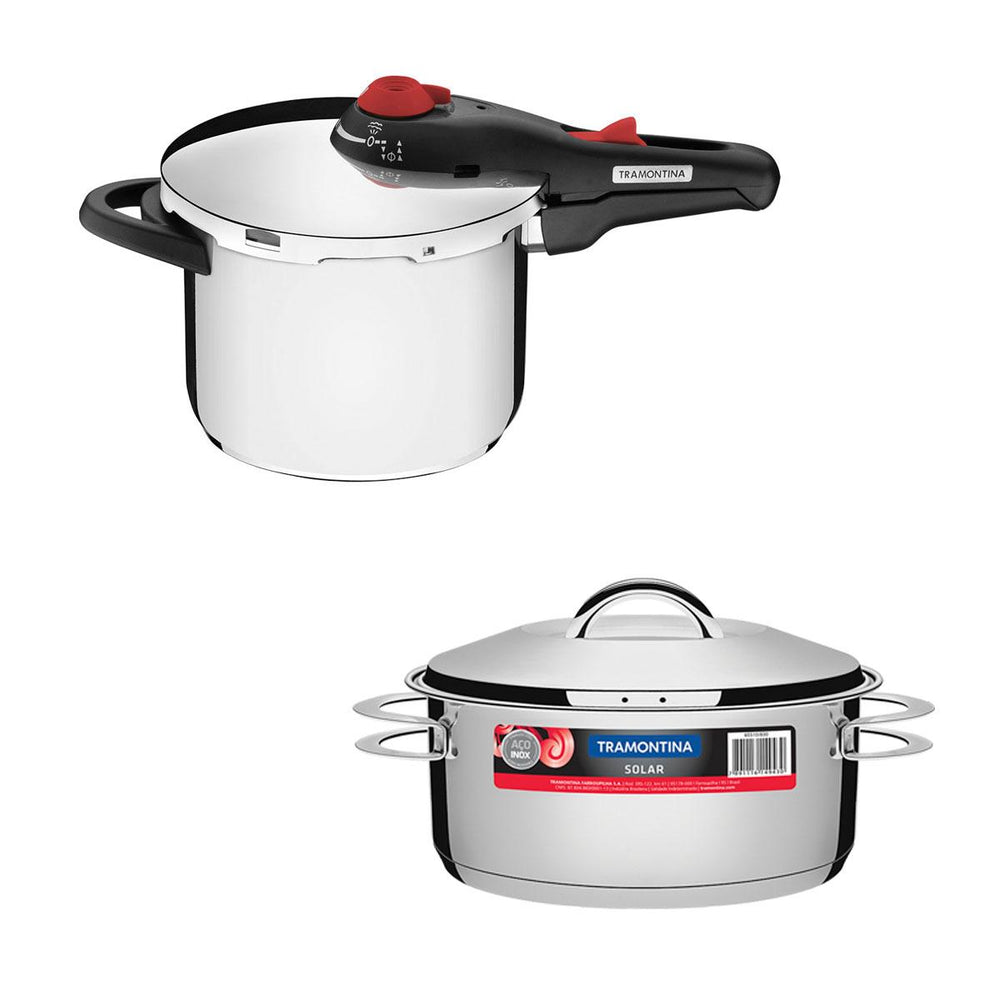Kit Panela de Pressão Inox 6l Solar + Panela Inox Fundo Triplo Solar 4,7l - Tramontina