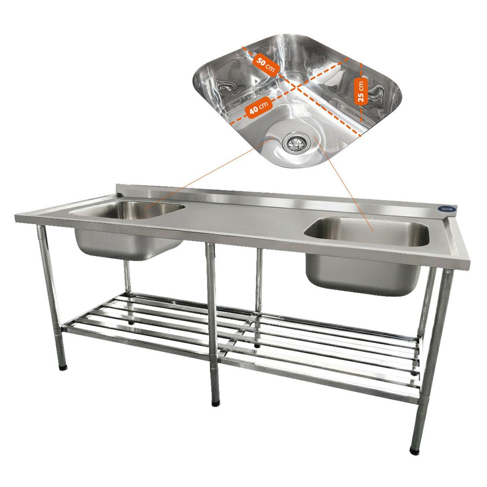 Bancada Mesa 200x70 Inox 430 Com 2 Cubas 50x40x25 Com Grade Inferior - Imeca 6816