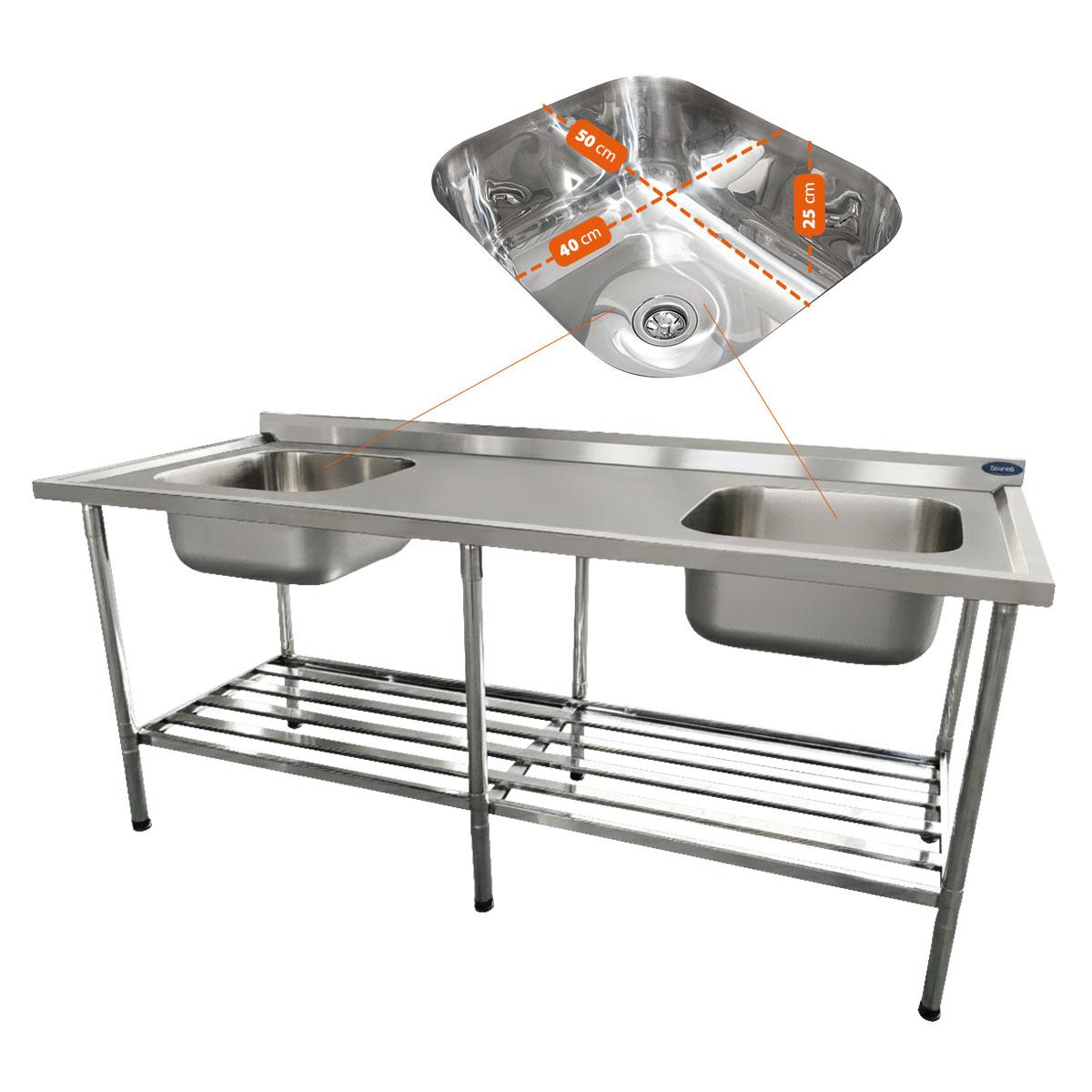Bancada Mesa 200x70 Inox 430 Com 2 Cubas 50x40x25 Com Grade Inferior - Imeca 6816