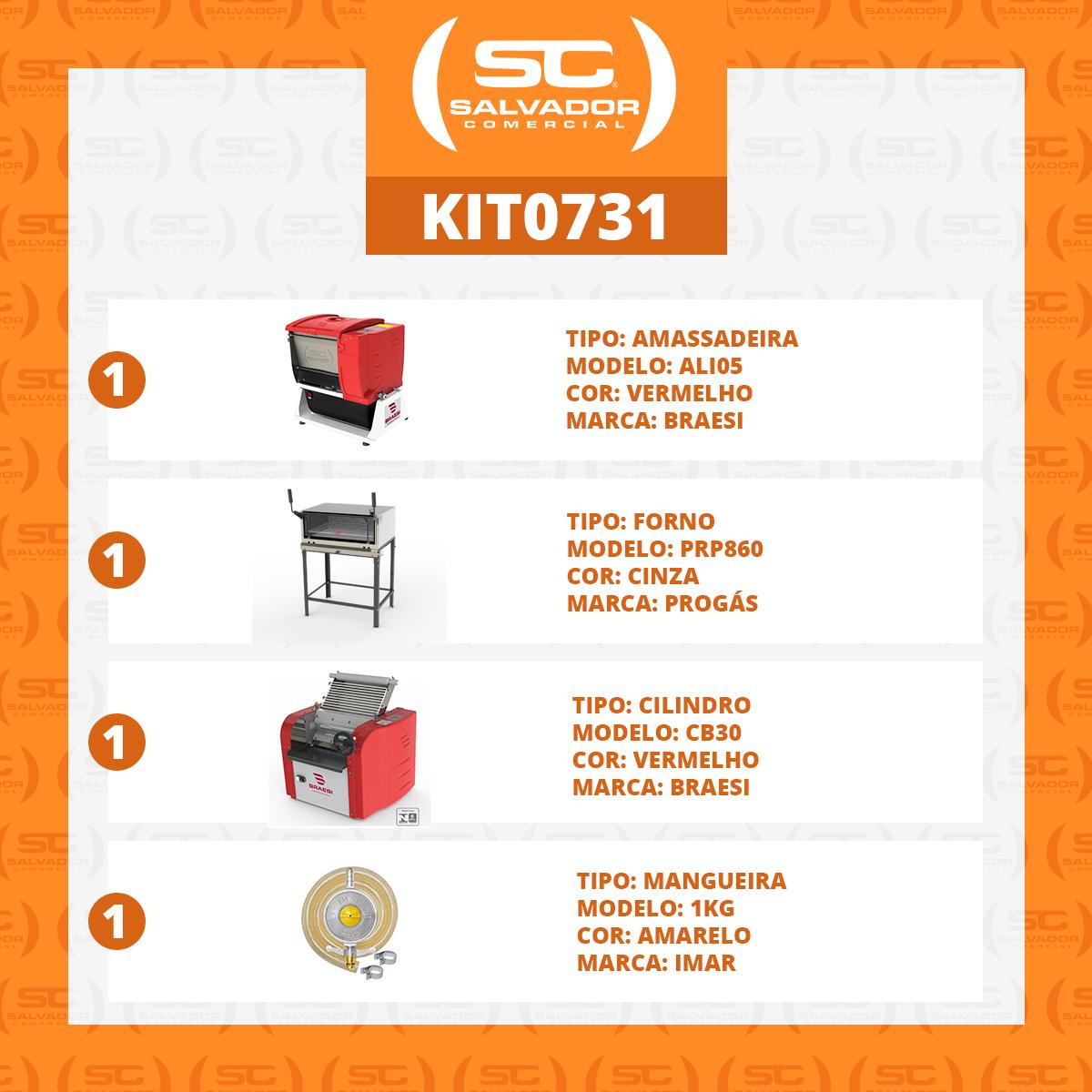 Kit Pizzaria - Amassadeira Ali05 + Cilindro Cb30 + Forno Prp860 + Kit Gás - Bivolt - Braesi