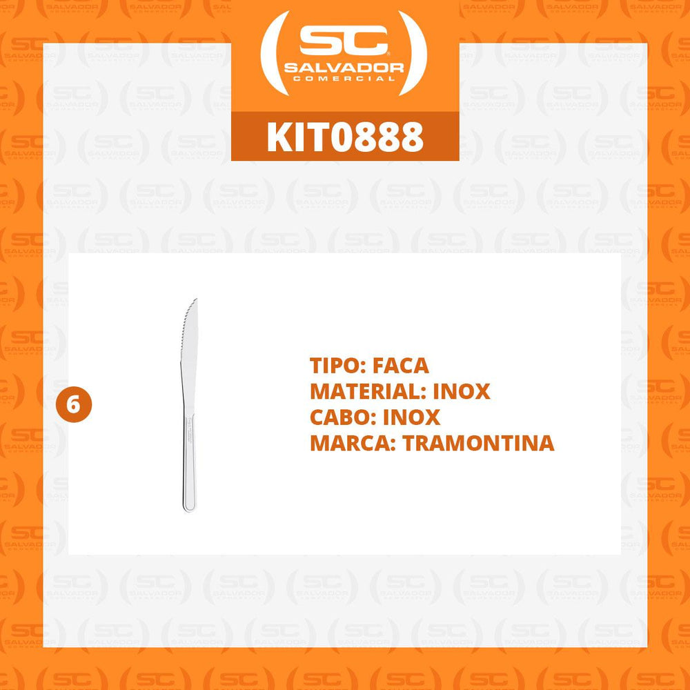KIT - 6 Facas para Churrasco Buzios em Aço Inox 4 POL FIBAG - Tramontina