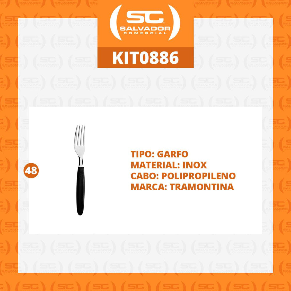 Kit 48 Garfos de Mesa Ipanema Lâmina em Aço Inox Cabo Preto GPTOP - Tramontina