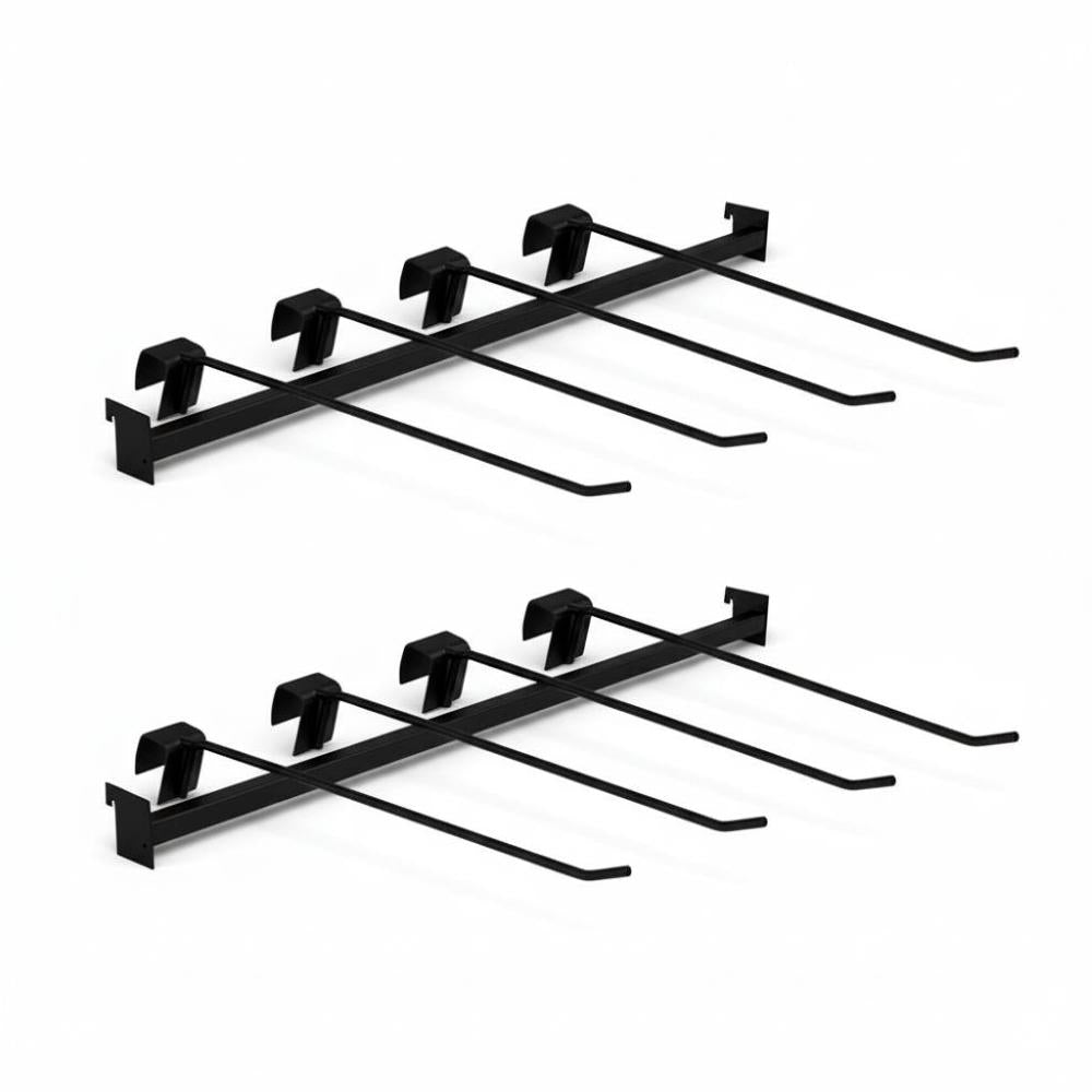 Kit 2 Réguas Pretas 73cm Para Gôndola + 8 Ganchos 30cm Pretos New Plus – sa Gôndolas