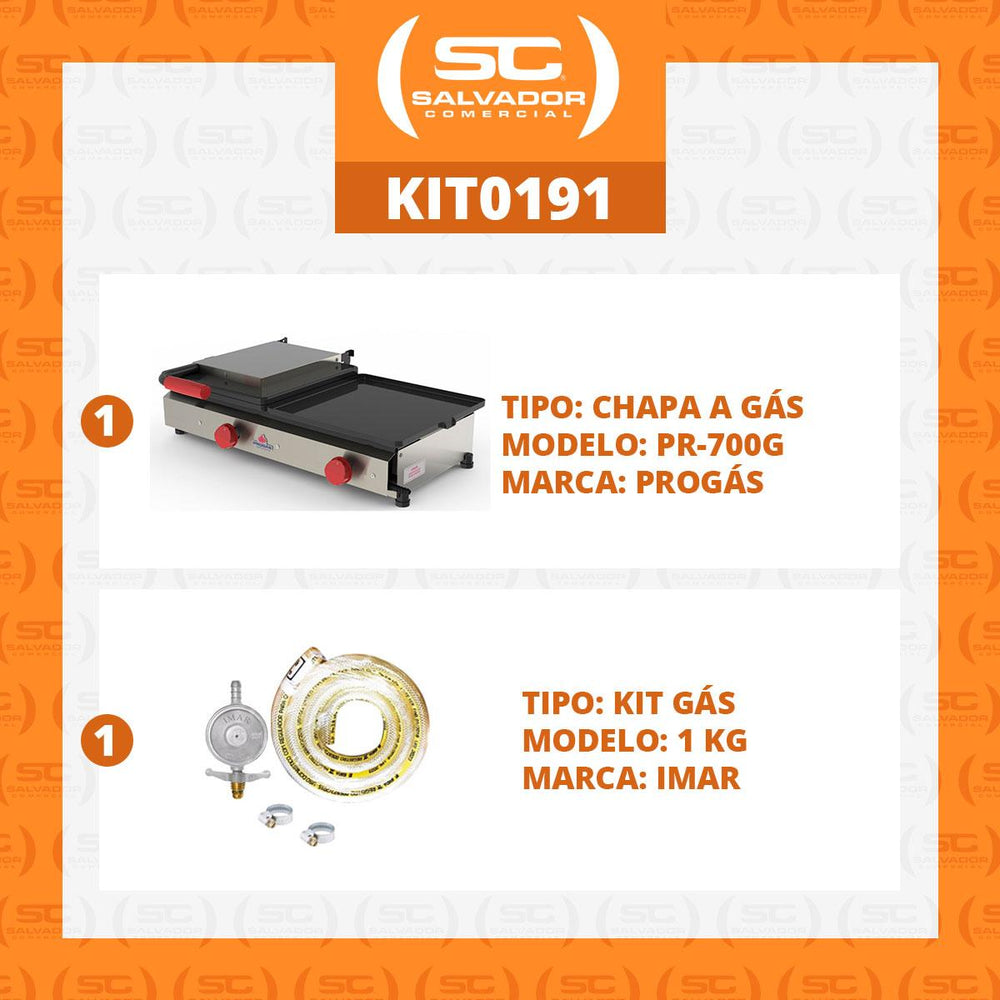 Kit Chapa Sanduicheira a Gás Com Prensa Profissional Conjugada PR-700G + Kit Gás - Progás