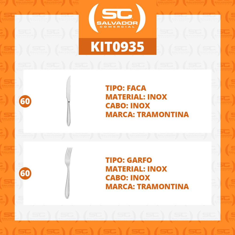 Kit Jogo de Faca e Garfo Luxo Laguna 120 Peças em Aço Inox ITOP - Tramontina