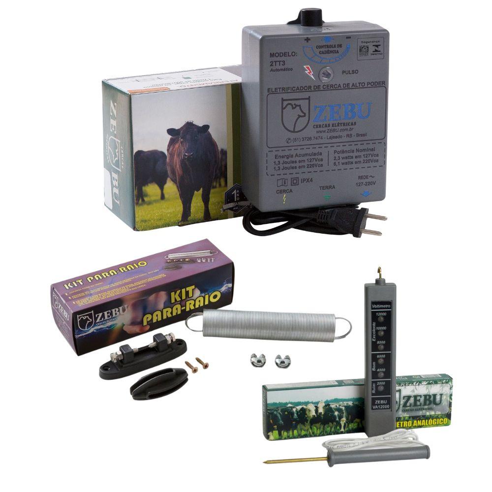 Eletrificador Cerca Elétrica Pequenas Propriedades 2TT3 Bivolt + Kit Para-raio + Voltímetro - Zebu
