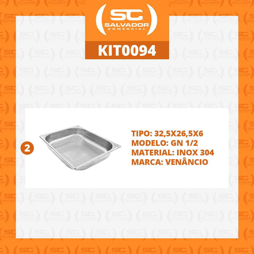 Kit 2 Cubas Gastronômicas Inox GN 1/2 Fria 325×265×60mm Para Buffet e Rechaud – Venâncio