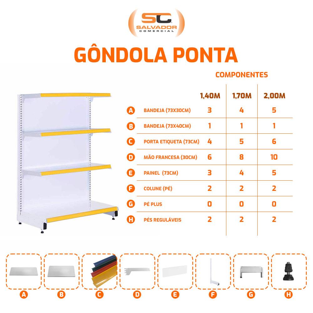 Gôndola Prateleira 5 Níveis 40x30 New Plus 1,70 Ponta Pe Amarelo - Sa Gôndolas