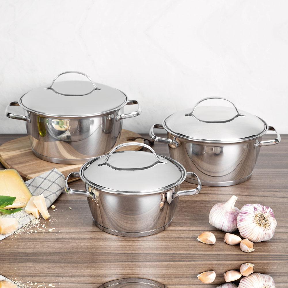 Jogo de Panelas Allegra Aço Inox Fundo Triplo Tampas de Inox 3 Peças - Tramontina 65660220