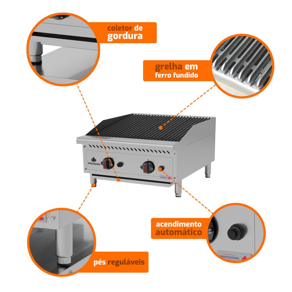 Char broiler Chapa Churrasqueira Profissional Lanchonetes Inox a Gás 60cm Pro-60cb - Progás P44600