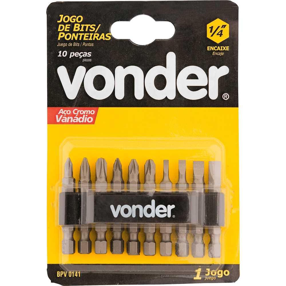 Jogo de Bits/ponteiras Com 10 Peças de Encaixe Sextavado 1/4"" - Vonder 3538100000