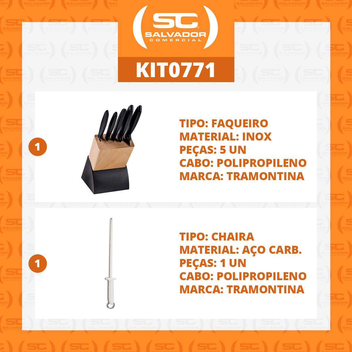 Kit - Faqueiro Plenus 6 Peças + 1 Chaira Estriada 10 Pol Profissional - Tramontina