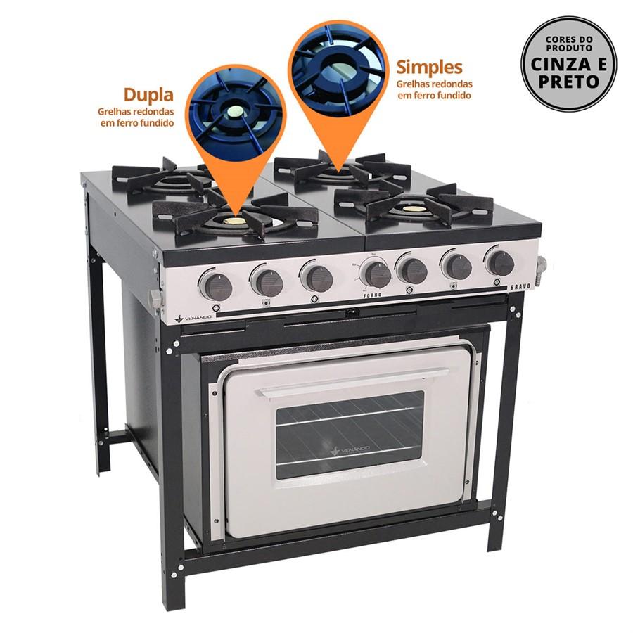 Fogão Industrial 4 Bocas a Gás Baixa Pressão Com Forno Linha Bravo BR4BF - Venâncio