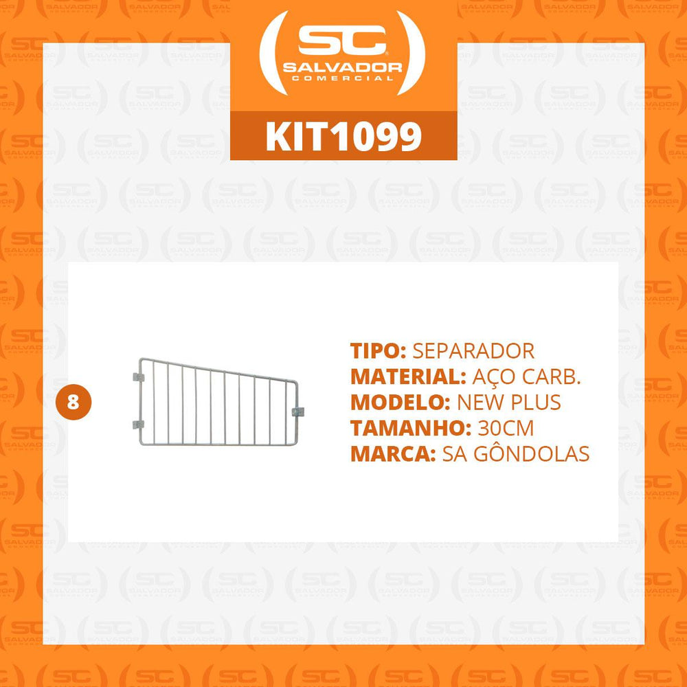 Kit 8 Divisórias Para Cestos 30cm Branco New Plus - SA Gôndolas