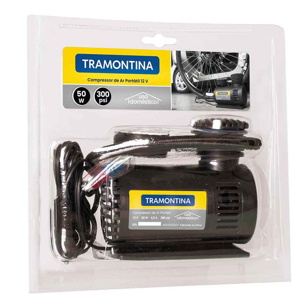 Compressor de Ar Portátil Para Carros Com Manômetro 300 Psi 50w 12V - Tramontina 42330001