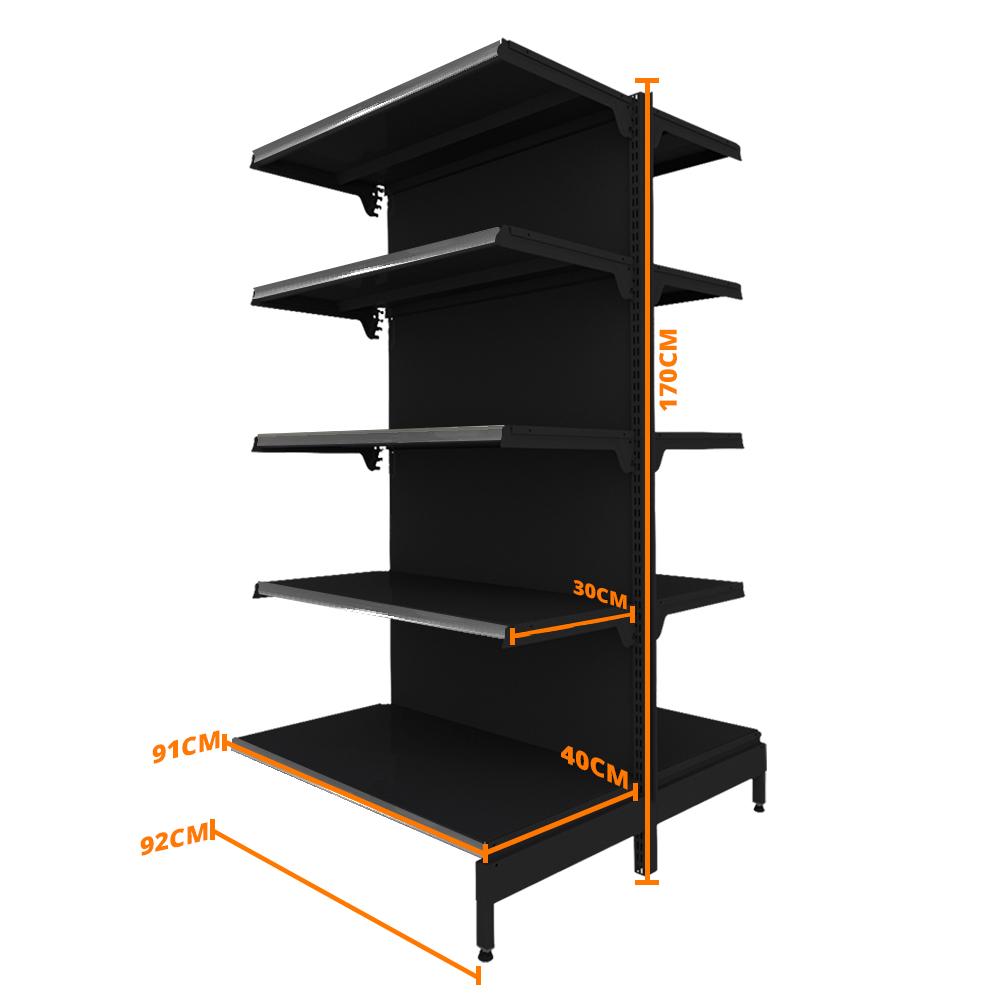 Gôndola Prateleira Preta New Plus 1,70 Central Continuação GCC - Sa Gôndolas Porta Etiquetas Cinza